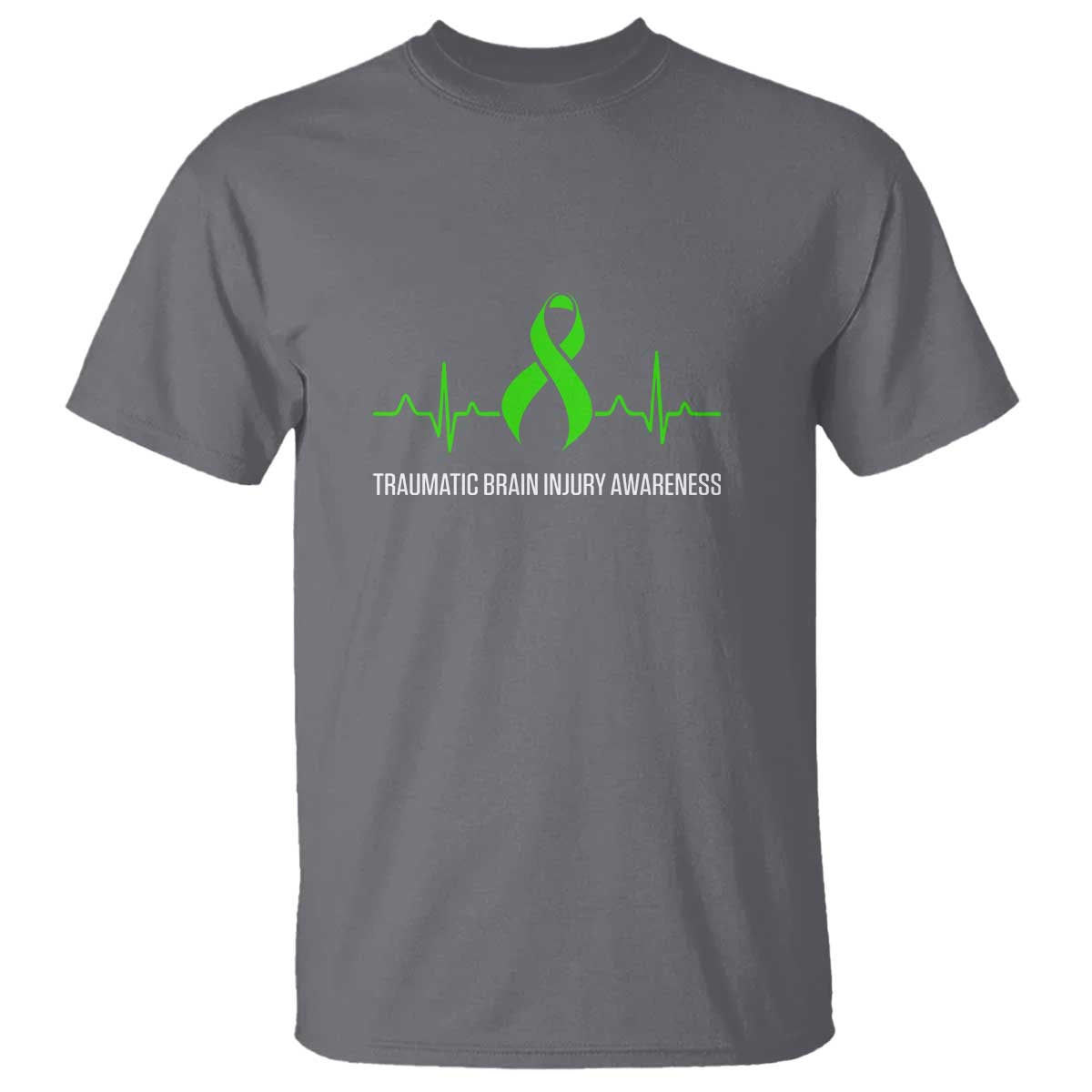 Traumatic Brain Injury Awareness T Shirt TBI Warrior Heartbeat Green Ribbon