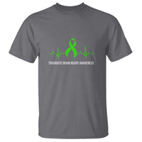 Traumatic Brain Injury Awareness T Shirt TBI Warrior Heartbeat Green Ribbon