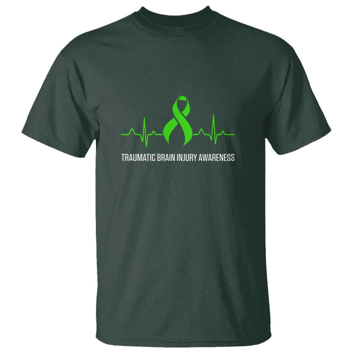Traumatic Brain Injury Awareness T Shirt TBI Warrior Heartbeat Green Ribbon