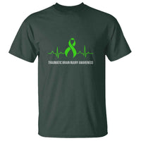 Traumatic Brain Injury Awareness T Shirt TBI Warrior Heartbeat Green Ribbon