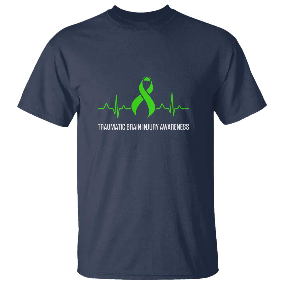 Traumatic Brain Injury Awareness T Shirt TBI Warrior Heartbeat Green Ribbon