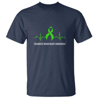 Traumatic Brain Injury Awareness T Shirt TBI Warrior Heartbeat Green Ribbon