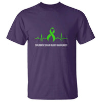 Traumatic Brain Injury Awareness T Shirt TBI Warrior Heartbeat Green Ribbon