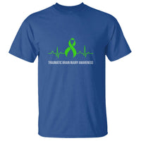Traumatic Brain Injury Awareness T Shirt TBI Warrior Heartbeat Green Ribbon