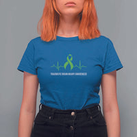 Traumatic Brain Injury Awareness T Shirt For Women TBI Warrior Heartbeat Green Ribbon