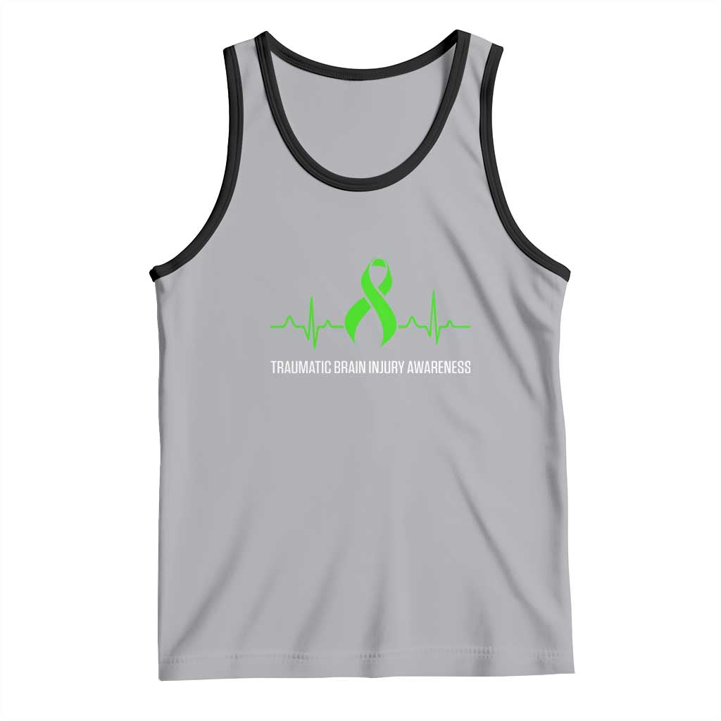 Traumatic Brain Injury Awareness Tank Top TBI Warrior Heartbeat Green Ribbon