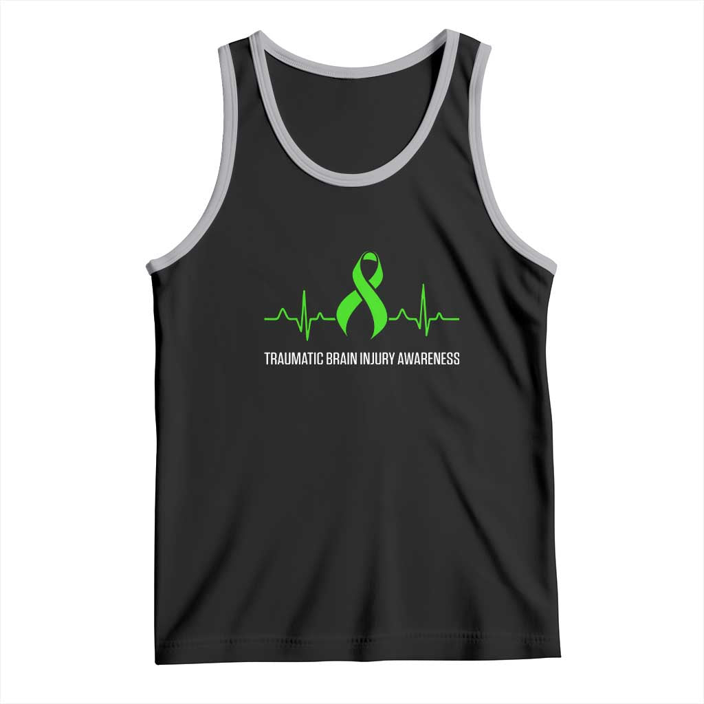 Traumatic Brain Injury Awareness Tank Top TBI Warrior Heartbeat Green Ribbon