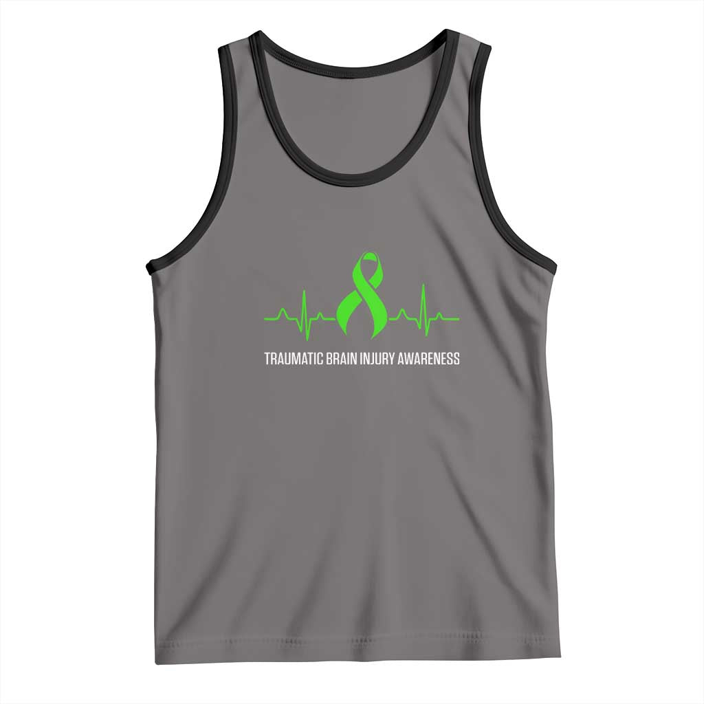 Traumatic Brain Injury Awareness Tank Top TBI Warrior Heartbeat Green Ribbon