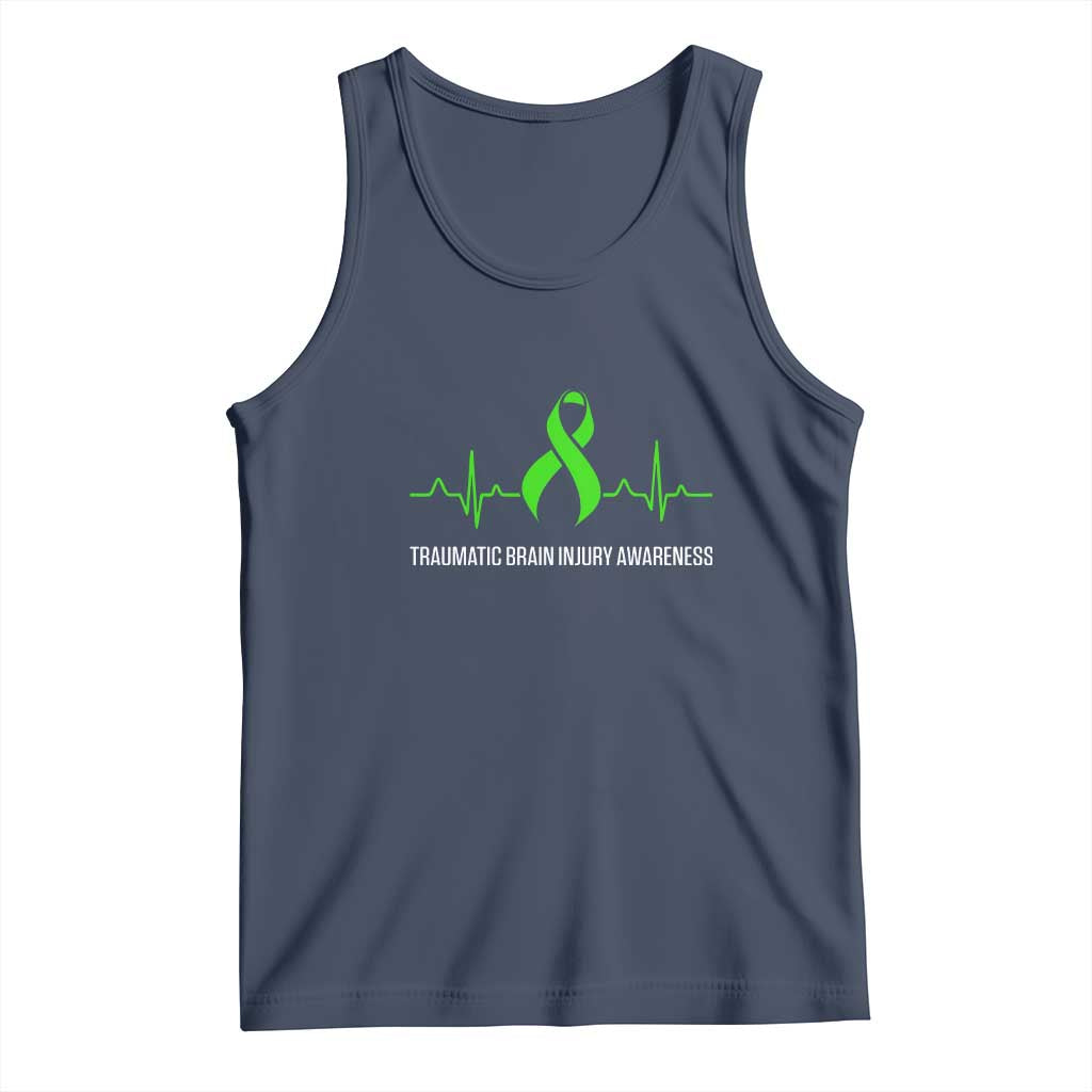 Traumatic Brain Injury Awareness Tank Top TBI Warrior Heartbeat Green Ribbon