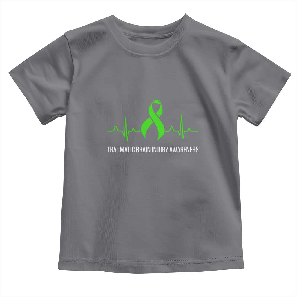 Traumatic Brain Injury Awareness Toddler T Shirt TBI Warrior Heartbeat Green Ribbon