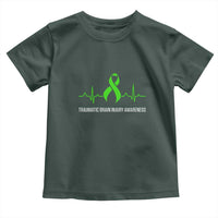 Traumatic Brain Injury Awareness Toddler T Shirt TBI Warrior Heartbeat Green Ribbon