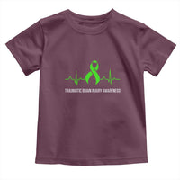Traumatic Brain Injury Awareness Toddler T Shirt TBI Warrior Heartbeat Green Ribbon