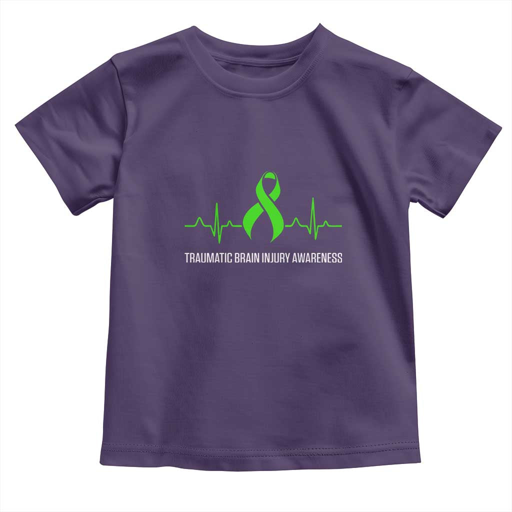 Traumatic Brain Injury Awareness Toddler T Shirt TBI Warrior Heartbeat Green Ribbon