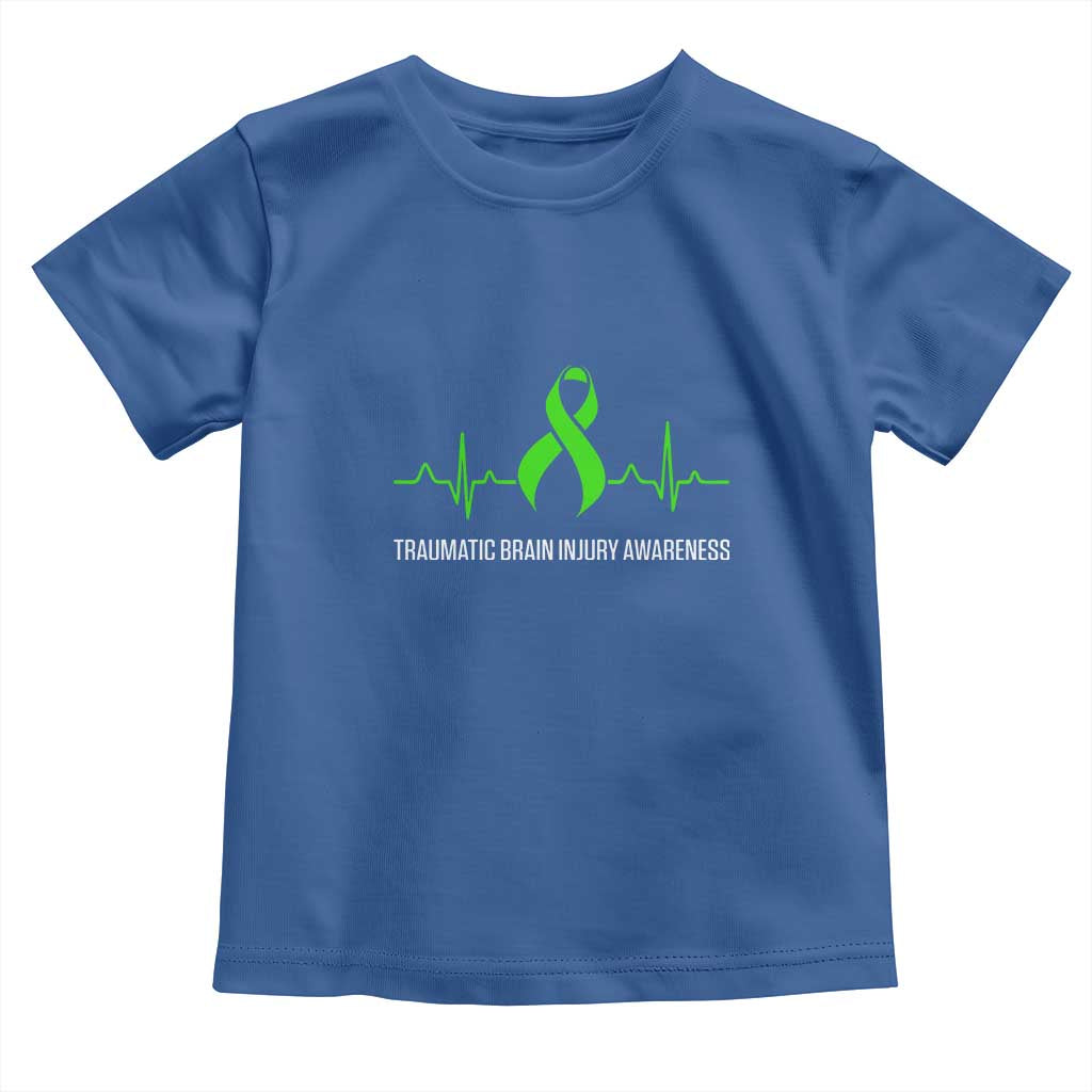 Traumatic Brain Injury Awareness Toddler T Shirt TBI Warrior Heartbeat Green Ribbon