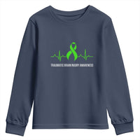 Traumatic Brain Injury Awareness Youth Sweatshirt TBI Warrior Heartbeat Green Ribbon