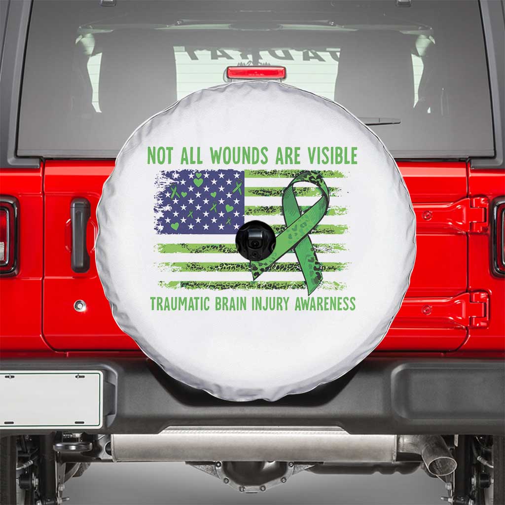 Traumatic Brain Injury Awareness Spare Tire Cover Not All Wounds Are Visible TBI Warrior American Flag