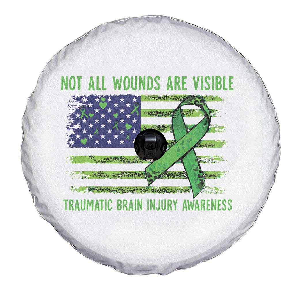 Traumatic Brain Injury Awareness Spare Tire Cover Not All Wounds Are Visible TBI Warrior American Flag