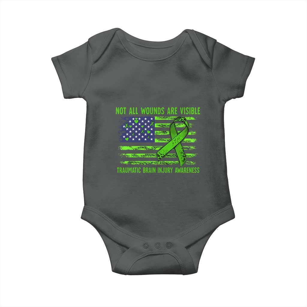 Traumatic Brain Injury Awareness Baby Onesie Not All Wounds Are Visible TBI Warrior American Flag