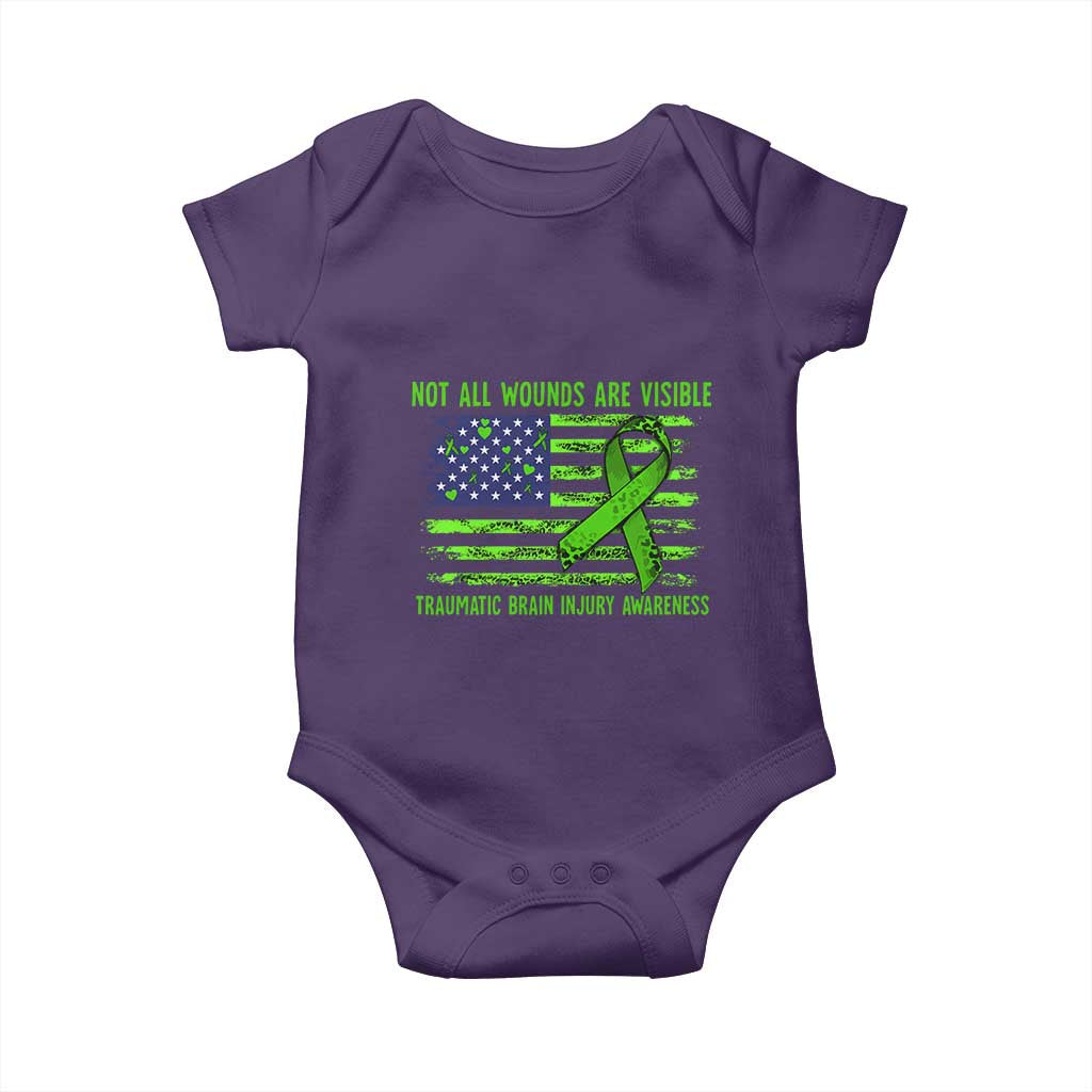 Traumatic Brain Injury Awareness Baby Onesie Not All Wounds Are Visible TBI Warrior American Flag