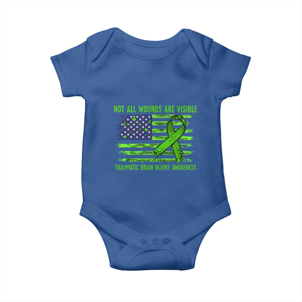Traumatic Brain Injury Awareness Baby Onesie Not All Wounds Are Visible TBI Warrior American Flag