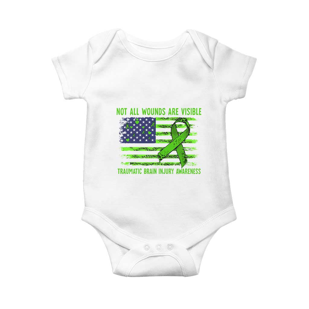Traumatic Brain Injury Awareness Baby Onesie Not All Wounds Are Visible TBI Warrior American Flag