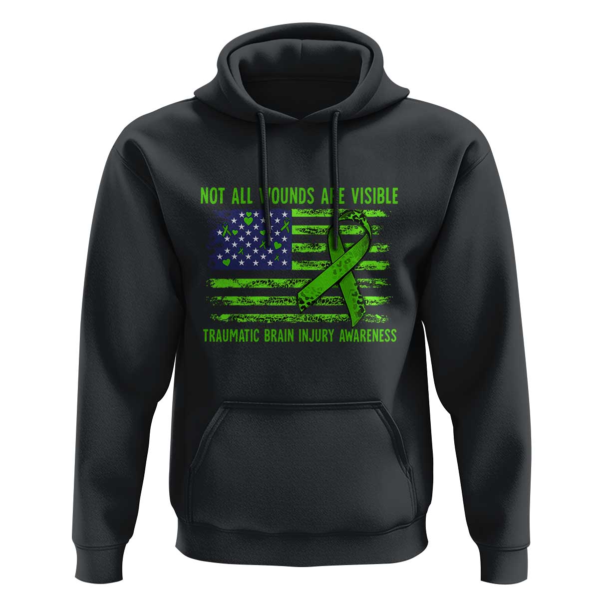 Traumatic Brain Injury Awareness Hoodie Not All Wounds Are Visible TBI Warrior American Flag