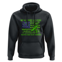 Traumatic Brain Injury Awareness Hoodie Not All Wounds Are Visible TBI Warrior American Flag