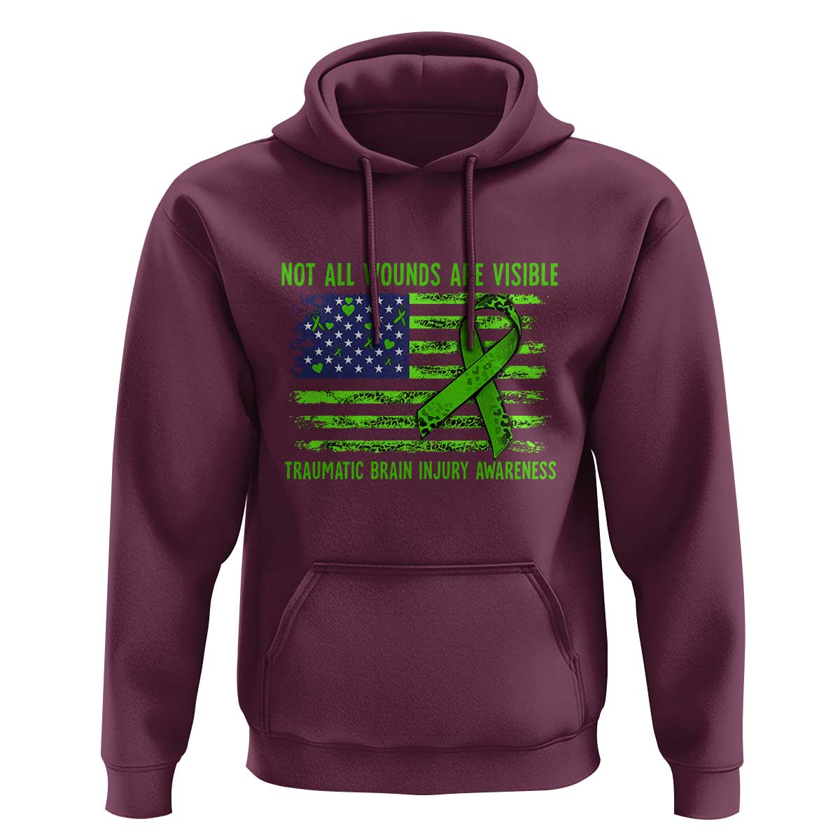 Traumatic Brain Injury Awareness Hoodie Not All Wounds Are Visible TBI Warrior American Flag