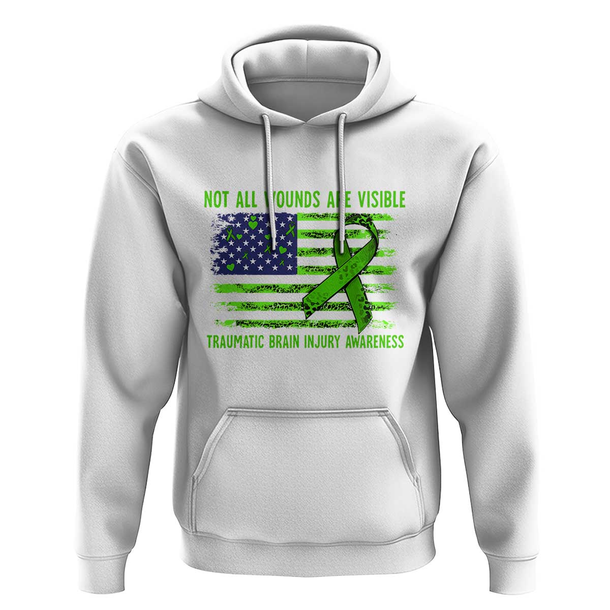 Traumatic Brain Injury Awareness Hoodie Not All Wounds Are Visible TBI Warrior American Flag