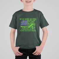Traumatic Brain Injury Awareness T Shirt For Kid Not All Wounds Are Visible TBI Warrior American Flag