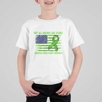 Traumatic Brain Injury Awareness T Shirt For Kid Not All Wounds Are Visible TBI Warrior American Flag