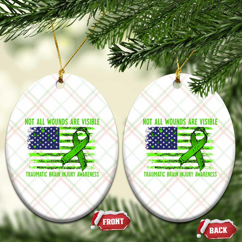 Traumatic Brain Injury Awareness Ceramic Ornament Not All Wounds Are Visible TBI Warrior American Flag - Wonder Print Shop