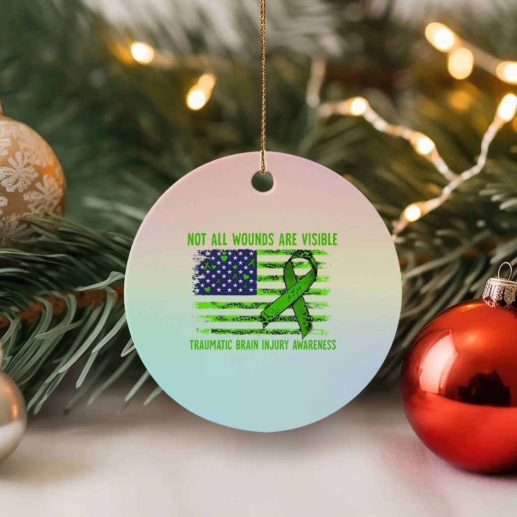 Traumatic Brain Injury Awareness Ceramic Ornament Not All Wounds Are Visible TBI Warrior American Flag - Wonder Print Shop
