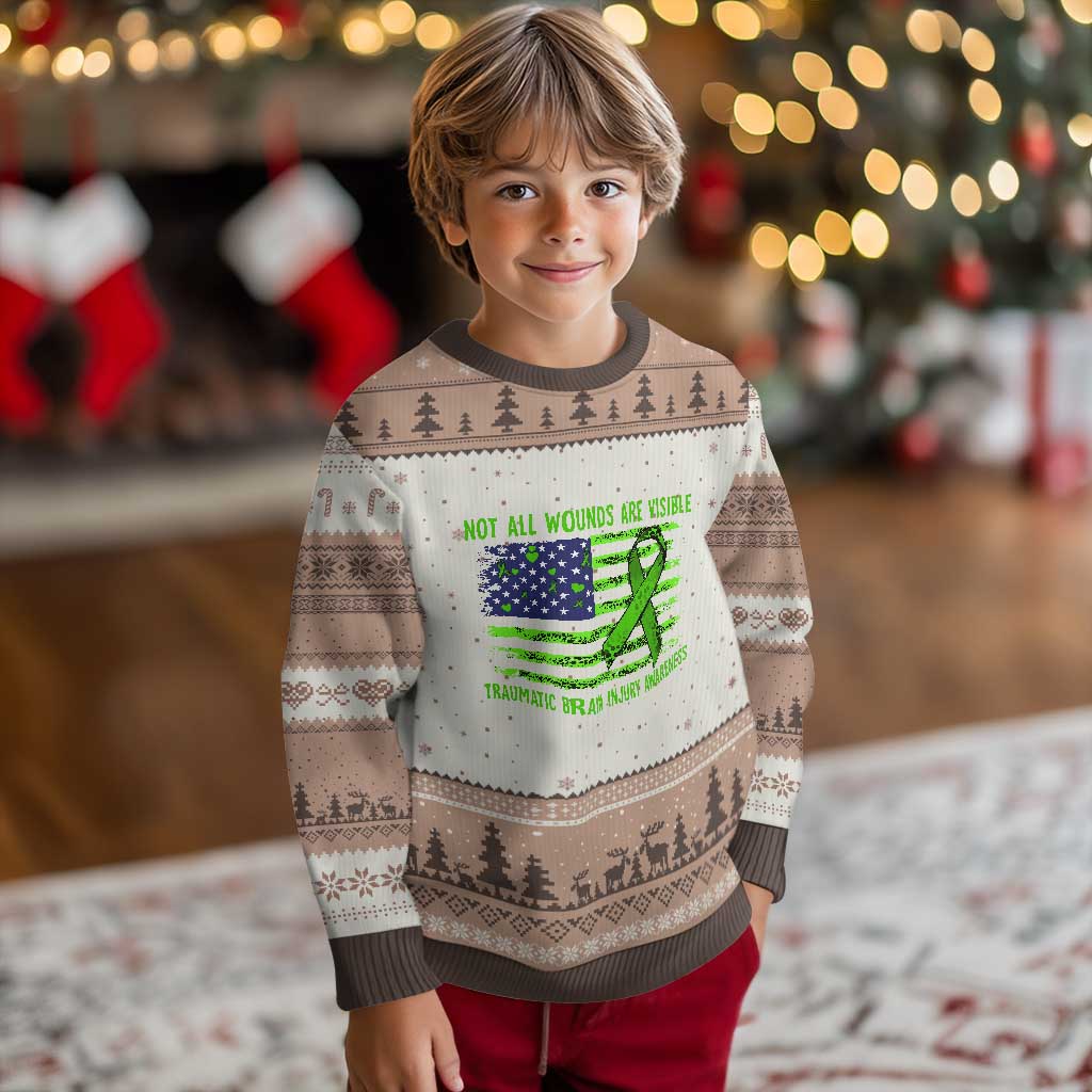 Traumatic Brain Injury Awareness Ugly Christmas Sweater Not All Wounds Are Visible TBI Warrior American Flag - Wonder Print Shop