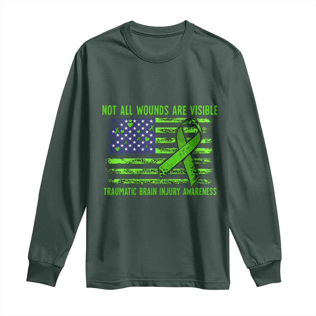 Traumatic Brain Injury Awareness Long Sleeve Shirt Not All Wounds Are Visible TBI Warrior American Flag