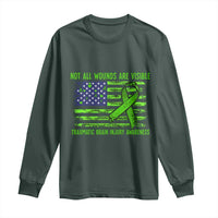 Traumatic Brain Injury Awareness Long Sleeve Shirt Not All Wounds Are Visible TBI Warrior American Flag