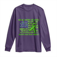 Traumatic Brain Injury Awareness Long Sleeve Shirt Not All Wounds Are Visible TBI Warrior American Flag