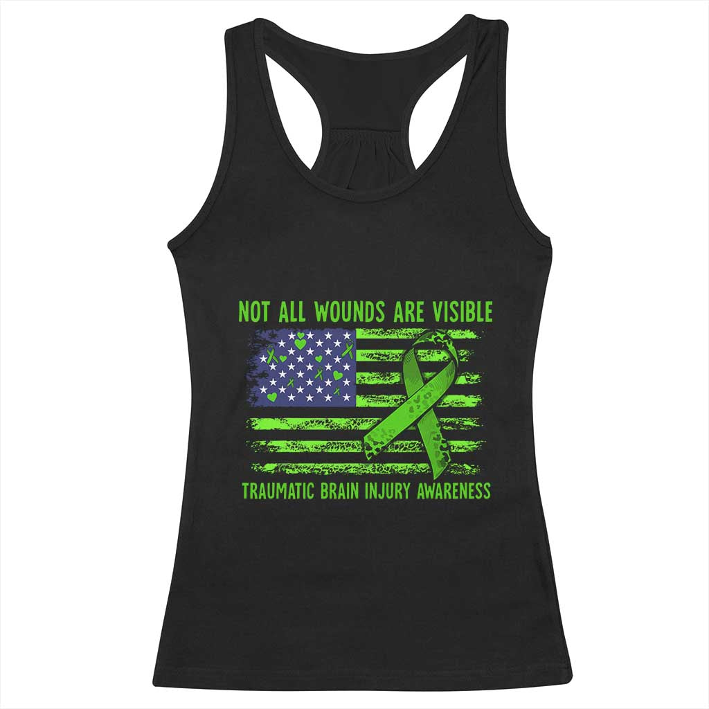 Traumatic Brain Injury Awareness Racerback Tank Top Not All Wounds Are Visible TBI Warrior American Flag