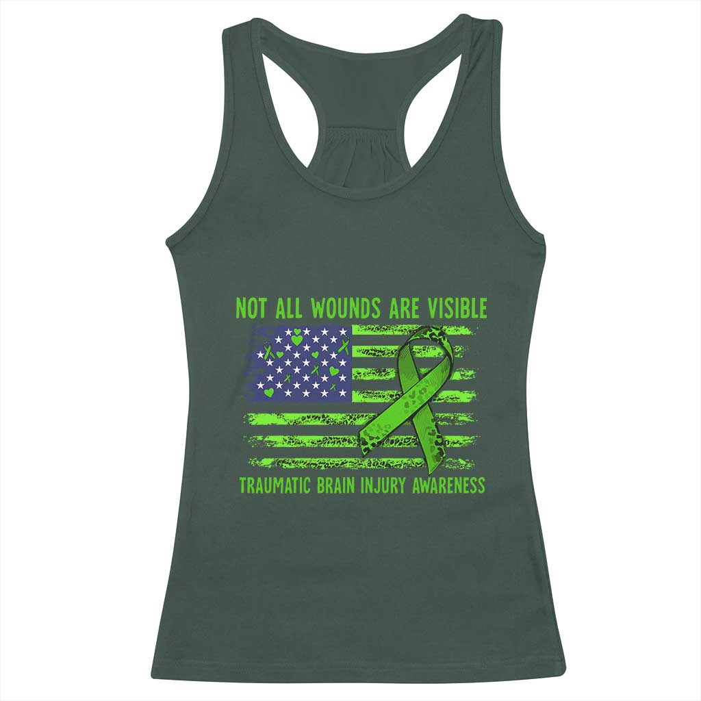 Traumatic Brain Injury Awareness Racerback Tank Top Not All Wounds Are Visible TBI Warrior American Flag