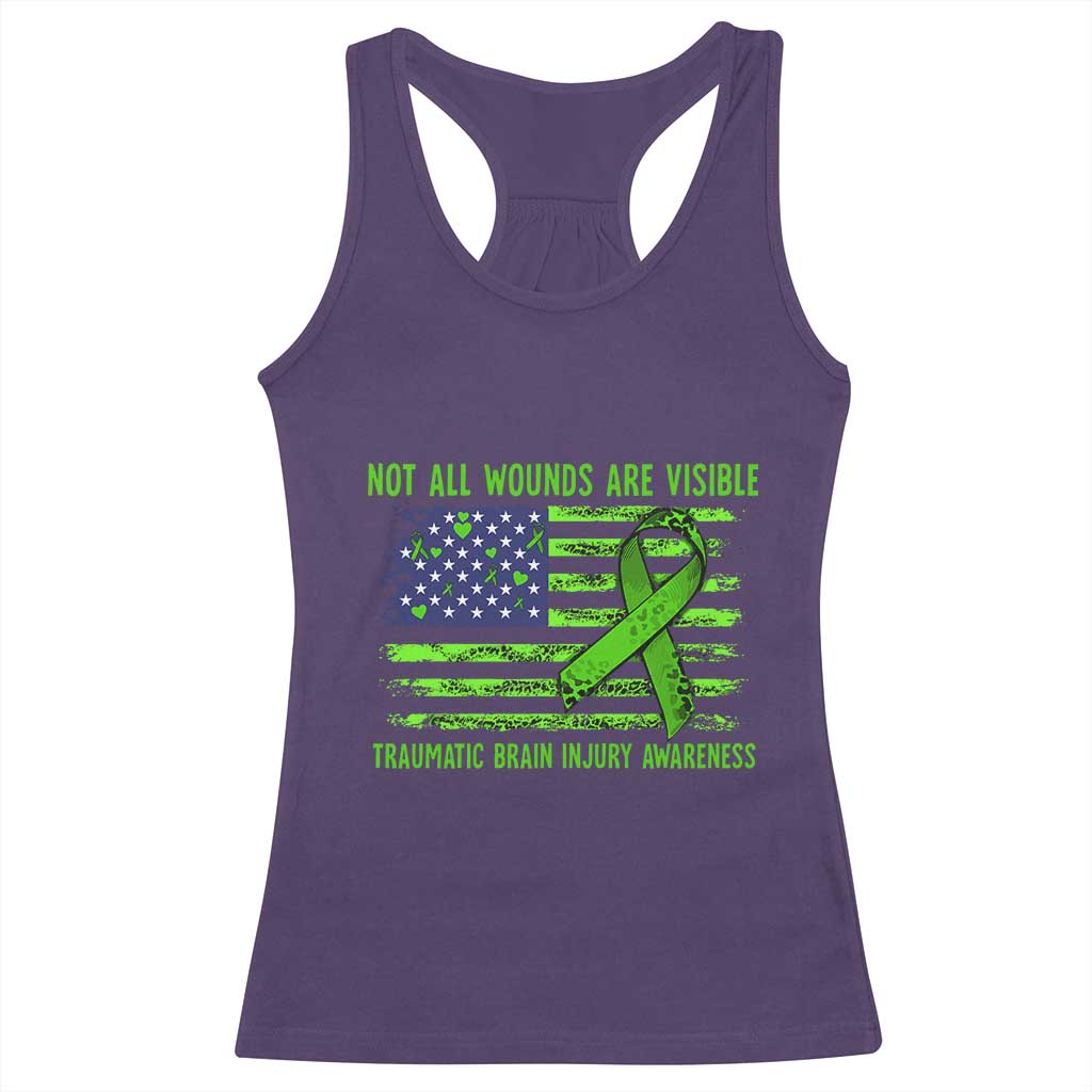 Traumatic Brain Injury Awareness Racerback Tank Top Not All Wounds Are Visible TBI Warrior American Flag