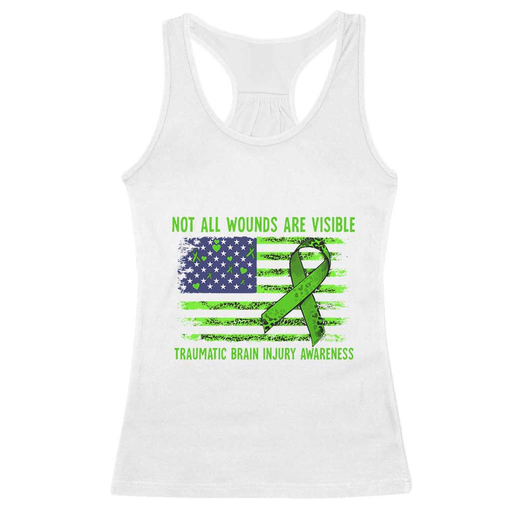 Traumatic Brain Injury Awareness Racerback Tank Top Not All Wounds Are Visible TBI Warrior American Flag