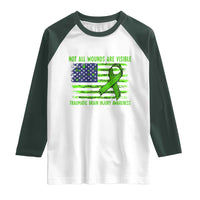 Traumatic Brain Injury Awareness Raglan Shirt Not All Wounds Are Visible TBI Warrior American Flag