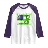 Traumatic Brain Injury Awareness Raglan Shirt Not All Wounds Are Visible TBI Warrior American Flag