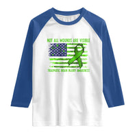 Traumatic Brain Injury Awareness Raglan Shirt Not All Wounds Are Visible TBI Warrior American Flag