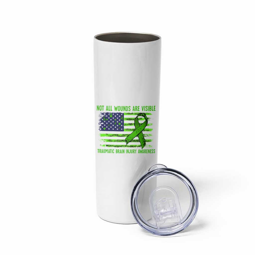 Traumatic Brain Injury Awareness Skinny Tumbler Not All Wounds Are Visible TBI Warrior American Flag