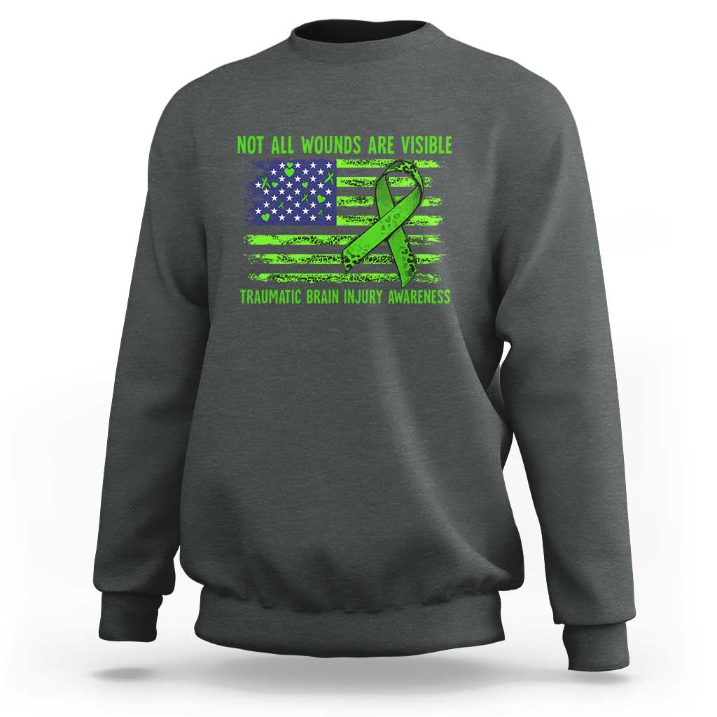 Traumatic Brain Injury Awareness Sweatshirt Not All Wounds Are Visible TBI Warrior American Flag