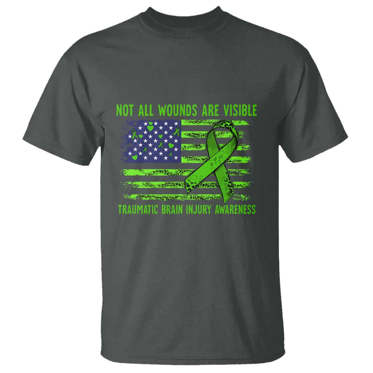 Traumatic Brain Injury Awareness T Shirt Not All Wounds Are Visible TBI Warrior American Flag