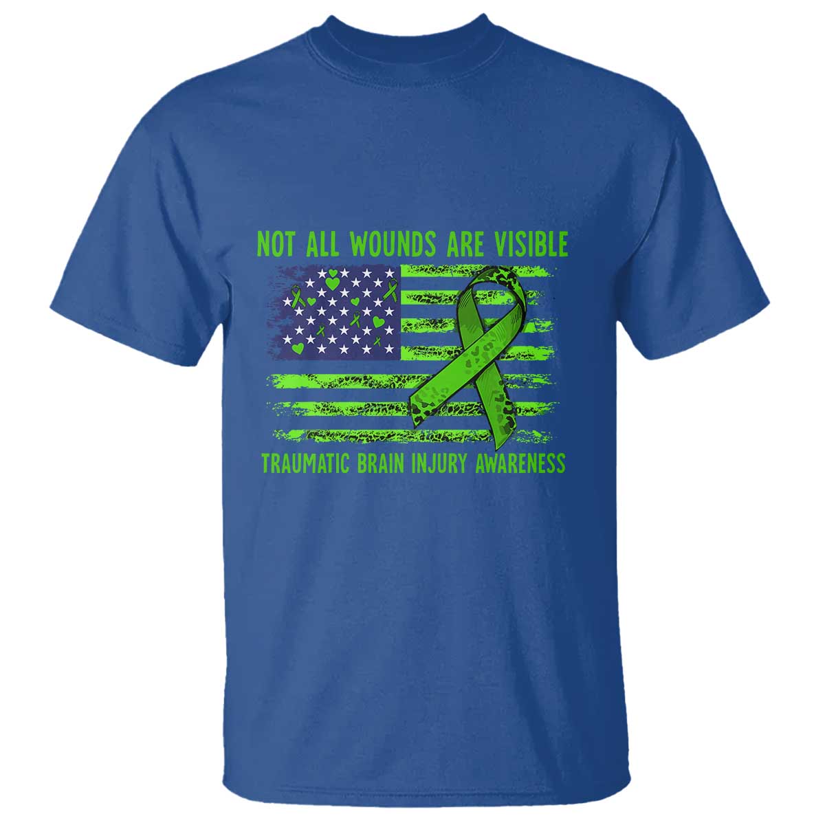 Traumatic Brain Injury Awareness T Shirt Not All Wounds Are Visible TBI Warrior American Flag