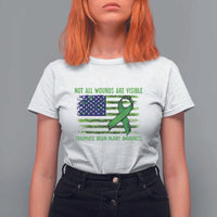 Traumatic Brain Injury Awareness T Shirt For Women Not All Wounds Are Visible TBI Warrior American Flag