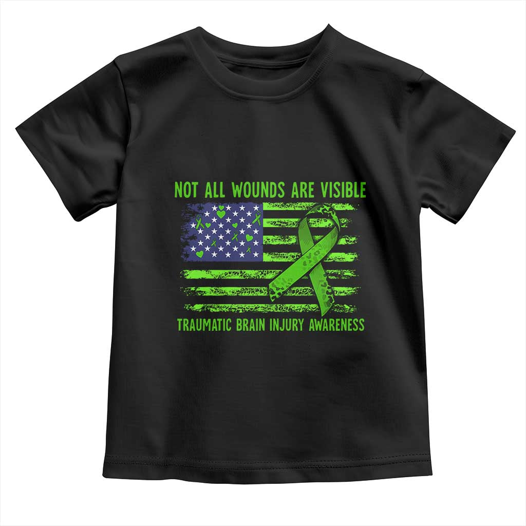 Traumatic Brain Injury Awareness Toddler T Shirt Not All Wounds Are Visible TBI Warrior American Flag